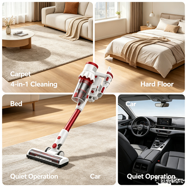 380W Powerful Cordless Stick Vacuum Cleaner 2200mAh Long Runtime Quiet Lightweight Handheld Vacuum for Home Pet Hair
