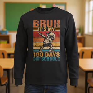 Camiseta de manga larga con estampado digital de 100 Days Of School Dabbing Boy para niños, unisex, con cuello redondo - Product Image 3