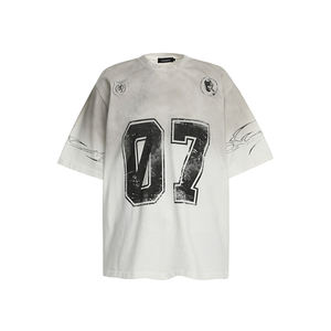 T-shirt en jersey vintage délavé à dégradé de couleurs, manches courtes, pour homme, marque streetwear de niche, imprimé lettres, coupe oversize, demi-manches - Product Image 1