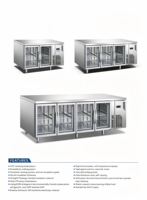 Réfrigérateur-congélateur sous comptoir professionnel en acier inoxydable à 4 portes vitrées, à température unique, longue durée de vie, avec refroidisseur d'air