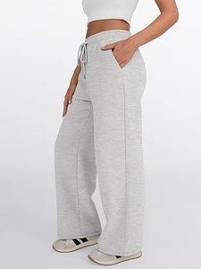 工場卸売デザイナーユニセックス無地ワイドレッグスウェットパンツハイウエストルーズドローストリングジョガーパンツ女性海外貿易 - Product Image 4
