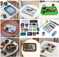 Accessoires pour fumeurs personnalisés en fer blanc imprimé avec couvercle Bac à papier à rouler Boîte de rangement Plateau à cigarettes Accessoires pour fumer du tabac