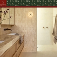 Meuble-lavabo mural moderne GOLDKING en marbre Taj Mahal avec double vasque encastrée et tiroir pour projets de villas et d'appartements