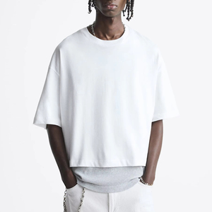 T-shirt en coton 240 g/m² coupe boxy, streetwear, épaules tombantes, lourd, vierge, uni, pour homme, été - Product Image 2