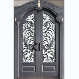 Puertas dobles de estilo europeo de lujo, diseño moderno, cerradura de seguridad inteligente, Panel de latón, puerta de entrada frontal de acero impermeable para villas