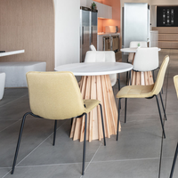 Chaise de style nordique pour café et restaurant, tissu jaune, cadre en métal, sans accoudoirs, table ronde pour café, boutique, restaurant