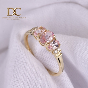 Bague pour femme en or massif 14 carats avec diamant de laboratoire et saphir padparadscha de laboratoire certifié IGI, bijoux fins vintage sur mesure - Product Image 2