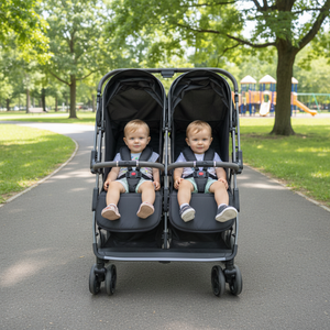 Cochecito doble portátil para viajes al aire libre y parques, ligero para dos niños, se puede usar para sentarse o recostarse. - Product Image 1