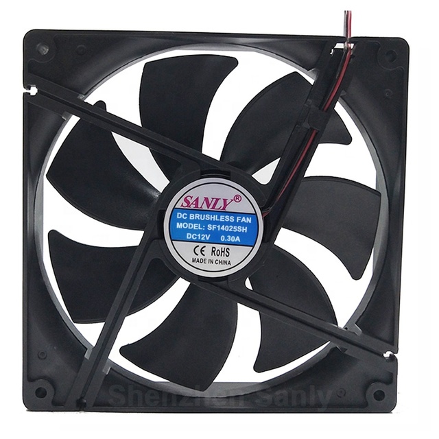 SANLY 140mm Electric Axial Cooling Fan Plastic Ventilation Silent High Performance 2 Pin 12V DC PWM/FG/RD TWO BALL BEARING