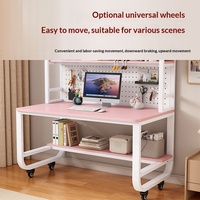 Bureau d'ordinateur avec panneau perforé, idéal pour la maison, adapté aux petits espaces, bureau d'étude pour étudiants, étagère intégrée, roulettes pivotantes, modèle 0626