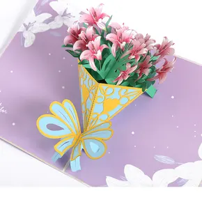 Tarjetas 3D de celebración de vacaciones, flores, regalos para promoción, tarjetas de felicitación impresas para el día de la madre, cumpleaños, tallado de papel
