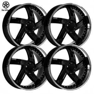 Jantes en alliage forgé DW Deep Convace Dish Lip, 24 et 26 pouces, noir brillant avec lèvres en acier inoxydable pour Dodge Challenger Ford Mustang - Product Image 2