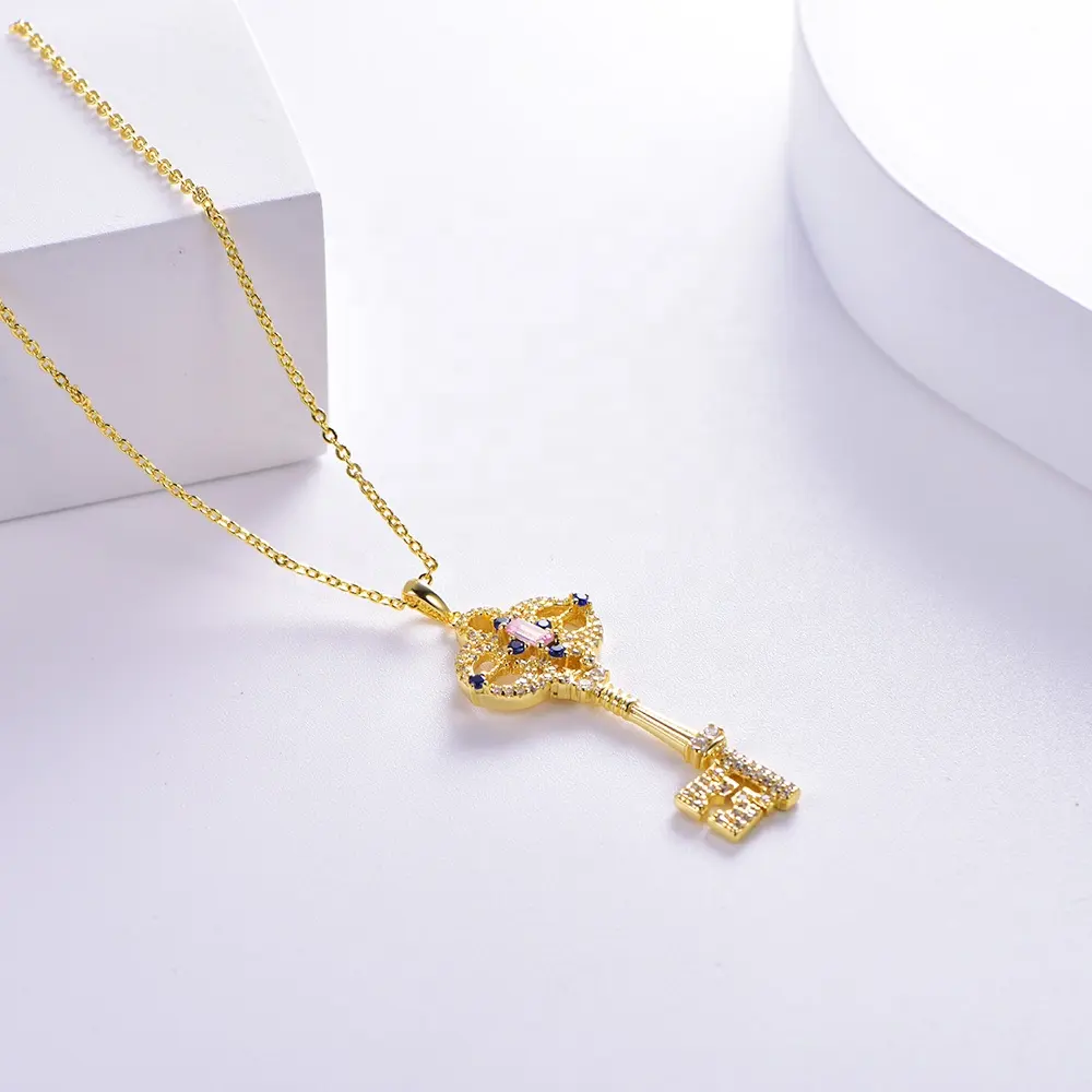 Cross Pendant Necklace for Men Sterling Silver Crystal Cross Necklace Zircon 18K Gold Key Pendant