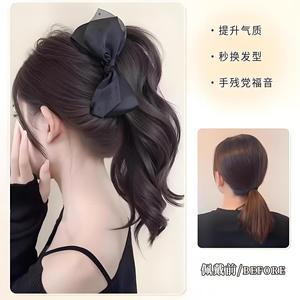 Peluca de cola de caballo alta con lazo de lunares, extensiones de cabello con clip de rizos largos y ondulados para mujer, estilo trenza realista - Product Image 5