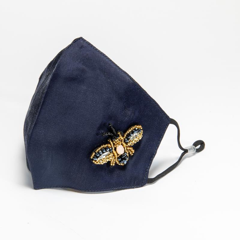Шелковая вискозная ткань, маленькая пчелка, ручная Бисероплетение, темно-синяя Роскошная маска для лица