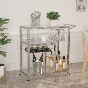 Carrito de cocina para el hogar, estante para vinos y estante para copas; estructura de acero y madera; adecuado para bares o restaurantes; personalizable - Product Image 4
