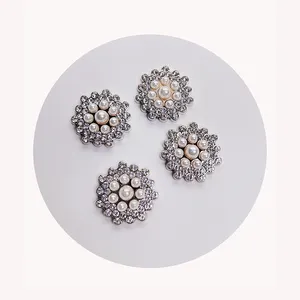 27mm Rhinestone Pearl Flower Buttons Embellishments For Craft Shank Clear Rhinestone Buttons Sewing Craft Beads