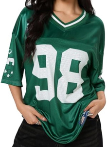 Chemises en jersey surdimensionnées personnalisées pour femmes, imprimé graphique numéro Y2k, col en V, manches courtes, t-shirt esthétique d'été, streetwear - Product Image 2