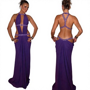 Elegante Vestido de Noche de Lujo en Color Sólido, Corte en A, Espalda Descubierta con Escote en V Profundo, Cuello Redondo, Largo hasta el Suelo, Cola de Capilla, Pedrería, Cintura Definida - Product Image 1