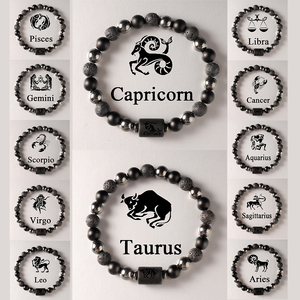 Nuevo Diseño de Pulsera de los 12 Signos del Zodiaco para Mujer <span class=keywords><strong>y</strong></span> Hombre, Pulseras de Piedras Naturales de Roca Volcánica, Cáncer, Virgo, <span class=keywords><strong>Leo</strong></span>, Libra, Joyería Espiritual - Product Image 1