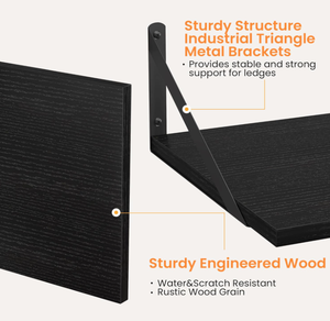 Juego de 2 Estantes Flotantes Negros para Libros, Estante Flotante para Libros de Madera para Montar en la Pared con Soporte de Metal - Product Image 4
