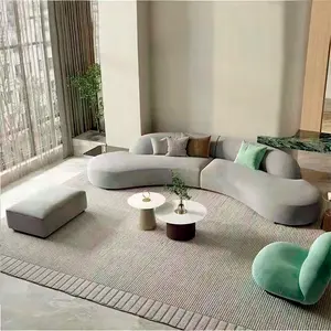 Beige Sofa Teddy Fabric Curved Combination All Wood Structure Hot Selling Modern Design Living Room Office Building