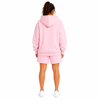 Ensemble 2 pièces pour femme : sweat à capuche et short en molleton rose uni, coupe décontractée avec poches, idéal printemps-été, 100 % coton