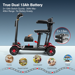 Long Range 40km Dual Removable 13Ah <b>Battery</b> X2 Folding Ultra Light Mobility Scooter 270W Brushless for Elder Handicap Traveler - Product Image 3