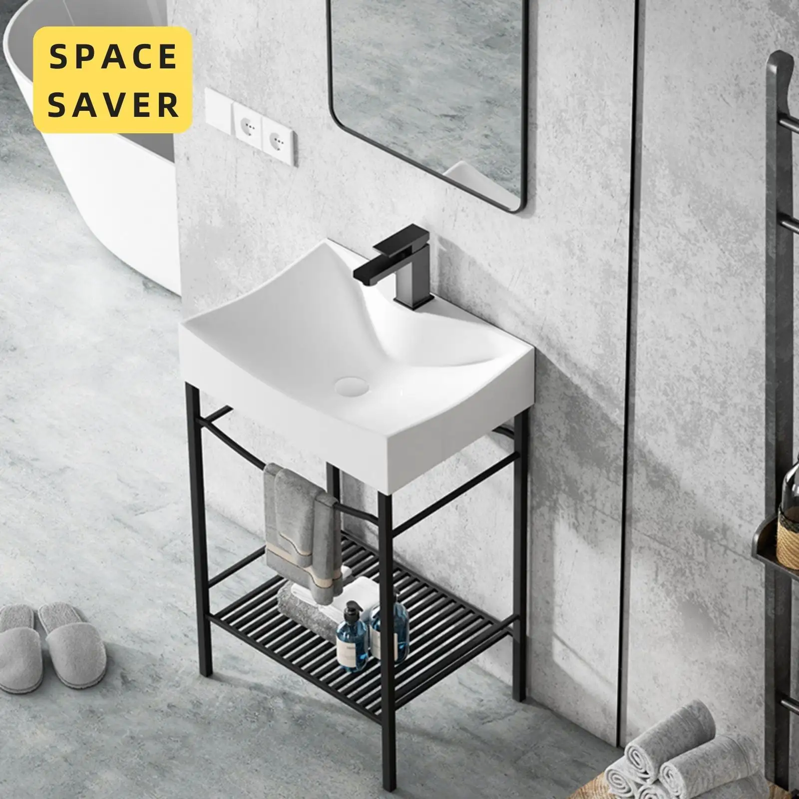 PALICI New Design Rectangular Curve Shape Ceramic Hotel Vessel Sink Basin Modern Bathroom Art Basins