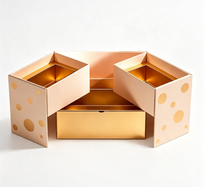 Foldable Champagne Gold Drawer Box Rigid Cardboard Empty Mystery Blind Box with Ribbon Pull for Corporate Gift and Surprise - Product Image 1