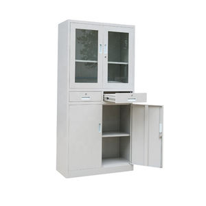 <span class=keywords><strong>Armoire</strong></span> de rangement de bureau en acier blanc et gris à 2 portes avec façade en verre et tiroirs, design minimaliste, casier à dossiers pour espace de vie ou de bureau - Product Image 5