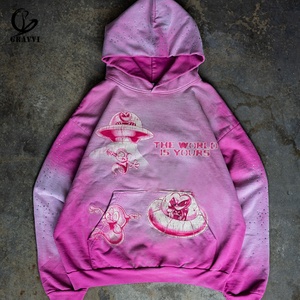 Sweat à capuche surdimensionné personnalisé en molleton épais, dégradé ombré, effet aérographe, strass, streetwear, OEM ODM, marque privée - Product Image 1
