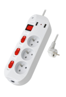 Prise de type français 5 voies, 16A, 230V~, avec protection enfant, interrupteurs individuels et interrupteur principal