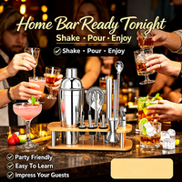 Ensemble de shaker à cocktails classique à trois couches en acier inoxydable avec poignée en bambou - 750 ml, coffret cadeau premium pour bar et maison