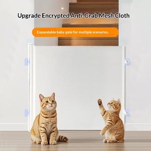 <span class=keywords><strong>Barrière</strong></span> de porte pour chat rétractable, <span class=keywords><strong>barrière</strong></span> de sécurité pour animaux de compagnie avec serrure, installation facile - Product Image 2