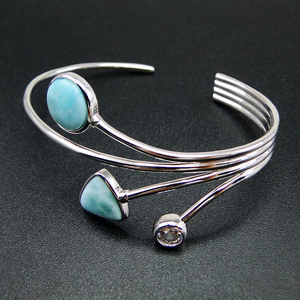 Bracelets en argent sterling 925 plaqué rhodium avec serti clos et larimar naturel, délicats, pour mariage, fête, unisexe, vente en gros - Product Image 6