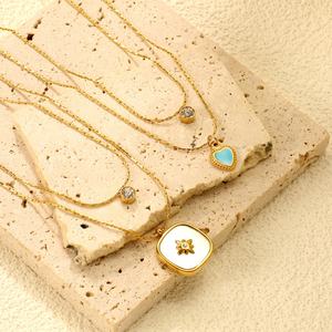 Collier en acier inoxydable 316L plaqué or 18 carats avec pendentif cœur d'amour superposé, bijoux fantaisie en zircon carré et étoile, vente en gros - Product Image 1