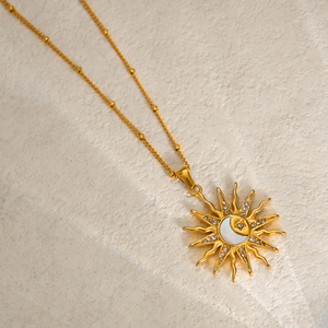 Myneck Jewelry-18K alla moda placcato oro in acciaio inox Boho <span class=keywords><strong>collana</strong></span> a maglie lunghe <span class=keywords><strong>con</strong></span> <span class=keywords><strong>ciondolo</strong></span> stella <span class=keywords><strong>luna</strong></span> <span class=keywords><strong>sole</strong></span> per cristiani - Product Image 6