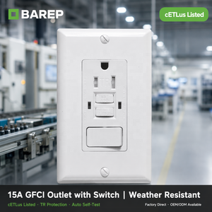 เต้ารับ GFCI แบบทดสอบตัวเอง BAA-001 CETLus 15A 125V สวิตช์แบบขั้วเดียว UL943 UL94 V2 โครงสร้าง PC 12-14AWG สีตามสั่ง OEM - Product Image 1