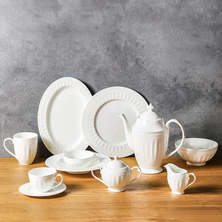 PITO Horeca White Plate Wedding Dinner Fine Bone China Sets round Nordic Restaurant Dinnerware Ceramic Porcelain tableware