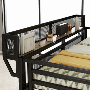Metal Loft Bed with Desk and <b>Storage</b> Shelves Heavy Duty Freestanding Epoxy Coated Black Frame <b>4</b> <b>Tier</b> Grid Shelving <b>Unit</b> - Product Image 4