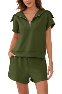 Ensemble Polo et Short Femme Marque Privée, Demi-Zip, Taille Haute, Manches Courtes, Tissu Tricoté Respirant, Tenue Décontractée Streetwear - Product Image 2