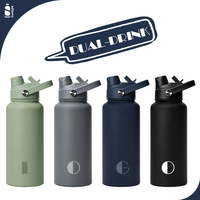 Bouteille isotherme en acier inoxydable certifiée LFGB avec revêtement intérieur en cuivre et revêtement tactile doux, avec couvercle 2-en-1