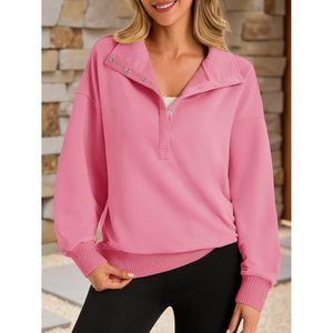 Sweat-shirt oversize pour femme à manches longues, col Henley à boutons-pression, coupe ample, pull décontracté, respirant, en maille, avec capuche - Product Image 3