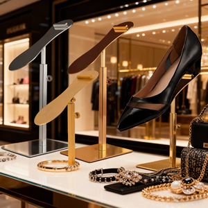 Adjustable Detachable Brushed Steel <b>Shoe</b> Riser <b>Stand</b> for Visual Merchandising Luxury Store & Showcase - Product Image 2