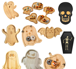 Bandeja de Madera para Servir de Halloween 2026 - Tabla de Bambú con Forma de Fantasma, Murciélago, Calavera y Ataúd, Plato Personalizado para Aperitivos Espeluznantes - Product Image 1
