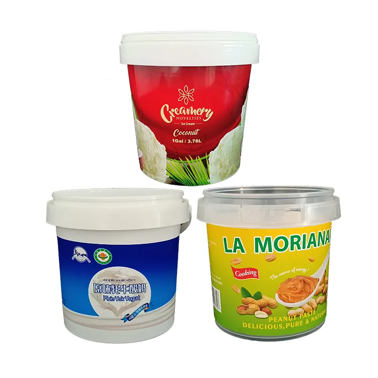 Rifornimento di fabbrica 1l 2l 3l 4l 5l Jam Ice Cream Yogurt Bucket secchio di plastica rotondo trasparente per uso alimentare con manico e coperchio