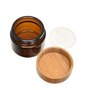 Nhà Máy Gỗ Bìa Thủy Tinh Mỹ Phẩm Lọ 1Oz 1.6Oz 3Oz Hổ Phách Mặt Mắt Kem <span class=keywords><strong>Jar</strong></span> Với Nắp Tre Biểu Tượng Tùy Chỉnh Tre Bao Bì - Product Image 4