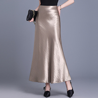 Jupe longue sirène élégante en satin uni taille haute pour femme, fluide et évasée, avec taille entièrement élastique, idéale pour les soirées et événements, vente en gros, OEM