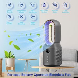 Wholesale Metal Bladeless Tower Fan with Night <b>Light</b> Touch Control <b>Timer</b> LED Display Type-C Rechargeable Low Noise 30-34dB - Product Image 3
